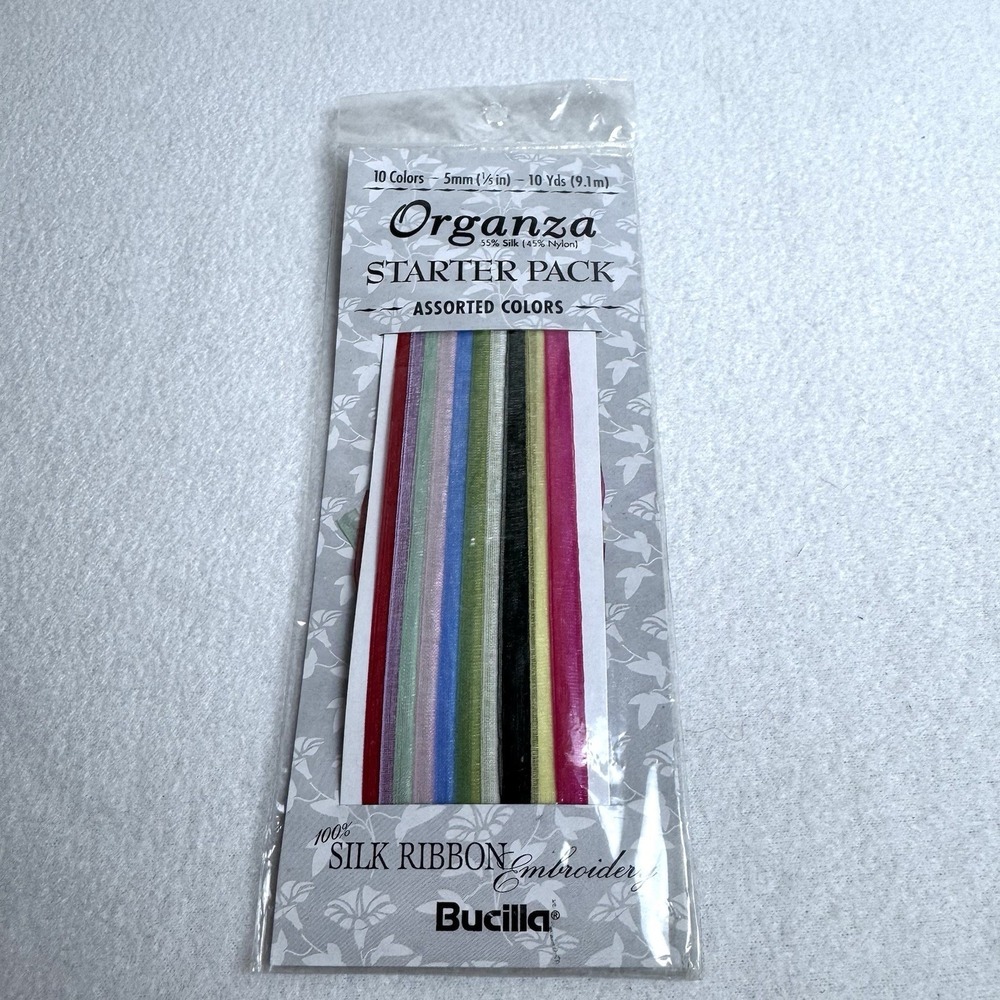 Bucilla Organza Starter Pack Silk Ribbon 10 Assorted Colors 5mm 10 Yards